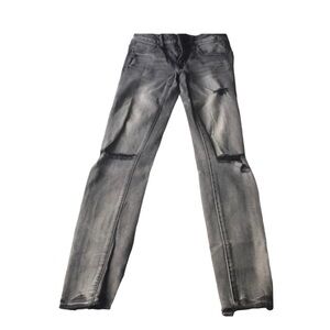 AMERICAN EAGLE Grey Super Stretch Low Distressed Jegging Jean Size 00 Raw Hem